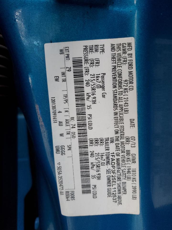 2014 Ford Focus Se VIN: 1FADP3F25EL112537 Lot: 93726825