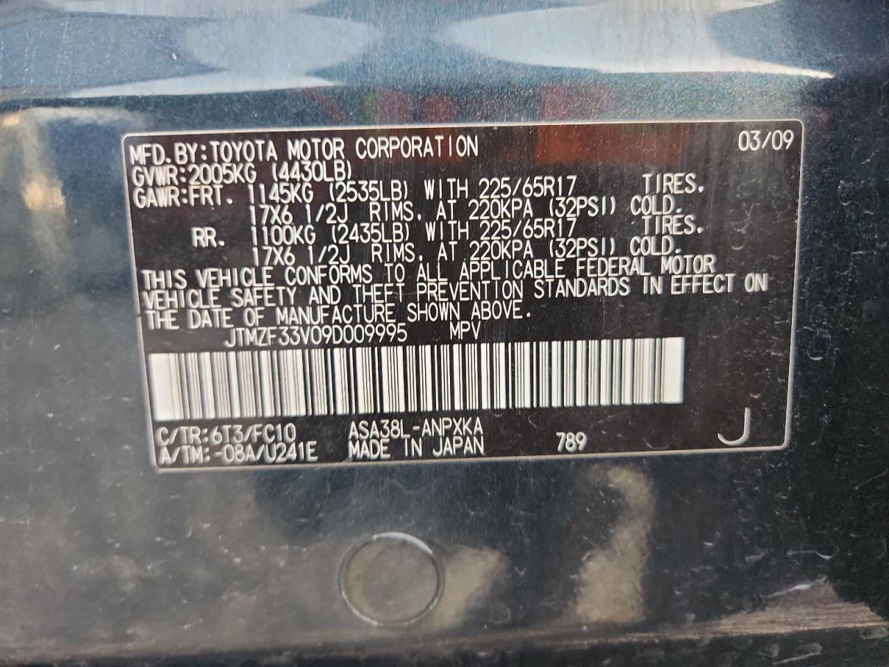 2009 Toyota Rav4 VIN: JTMZF33V09D009995 Lot: 91930775