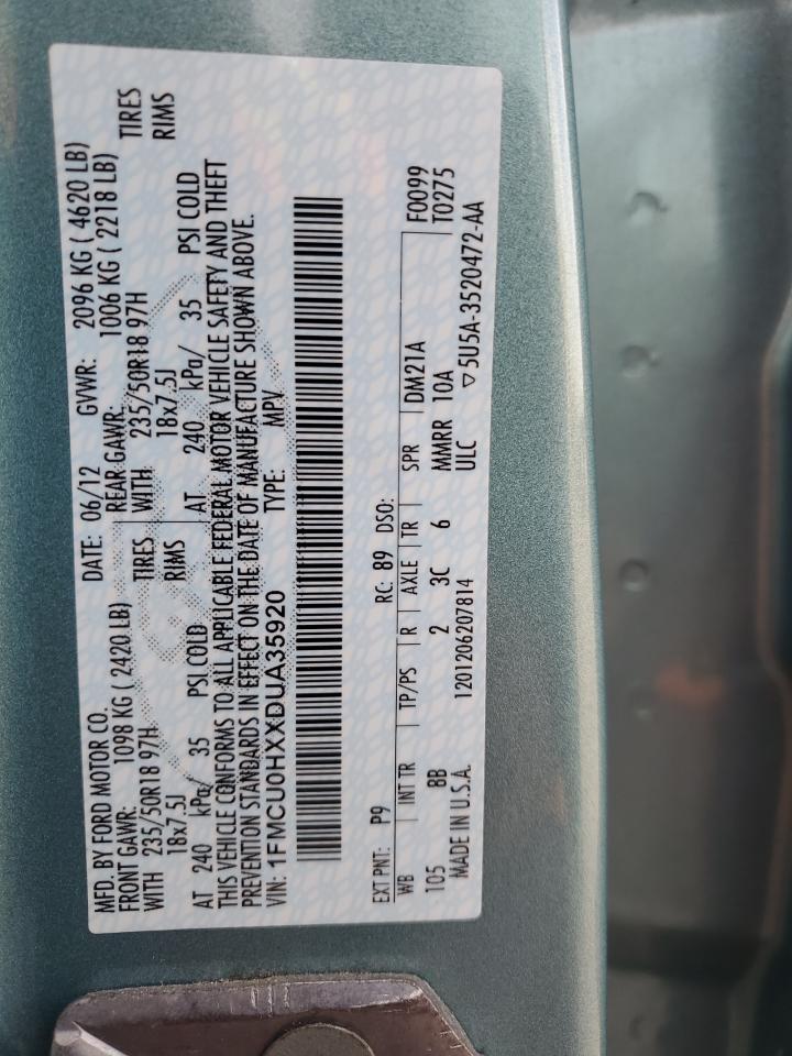 2013 Ford Escape Sel VIN: 1FMCU0HXXDUA35920 Lot: 91190135