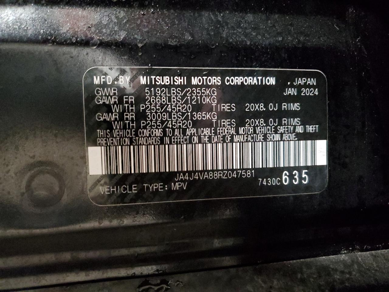 2024 Mitsubishi Outlander Se VIN: JA4J4VA88RZ047581 Lot: 93115385