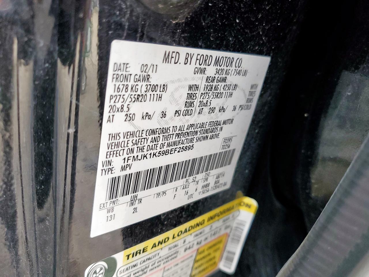 2011 Ford Expedition El Limited VIN: 1FMJK1K59BEF25895 Lot: 93477255