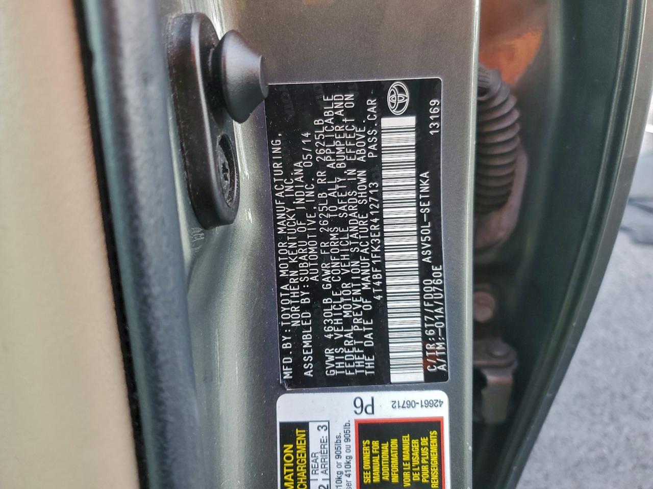 2014 Toyota Camry L VIN: 4T4BF1FK3ER412713 Lot: 94598905