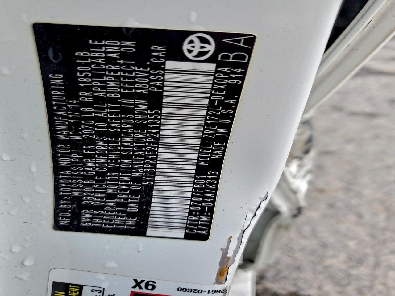 2015 Toyota Corolla Eco VIN: 5YFBPRHE2FP241355 Lot: 94891135