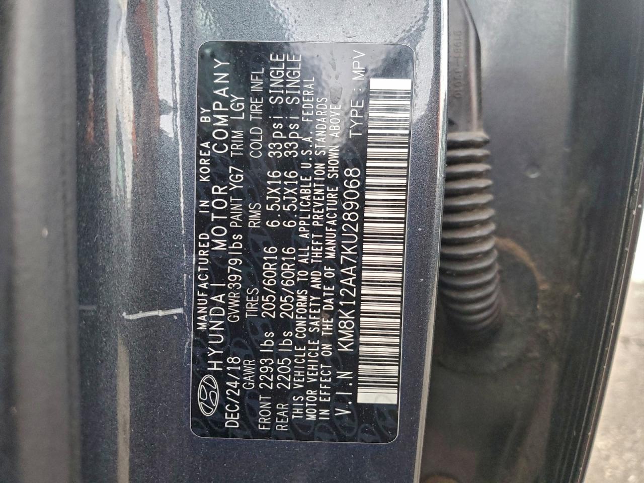 2019 Hyundai Kona Se VIN: KM8K12AA7KU289068 Lot: 92509575