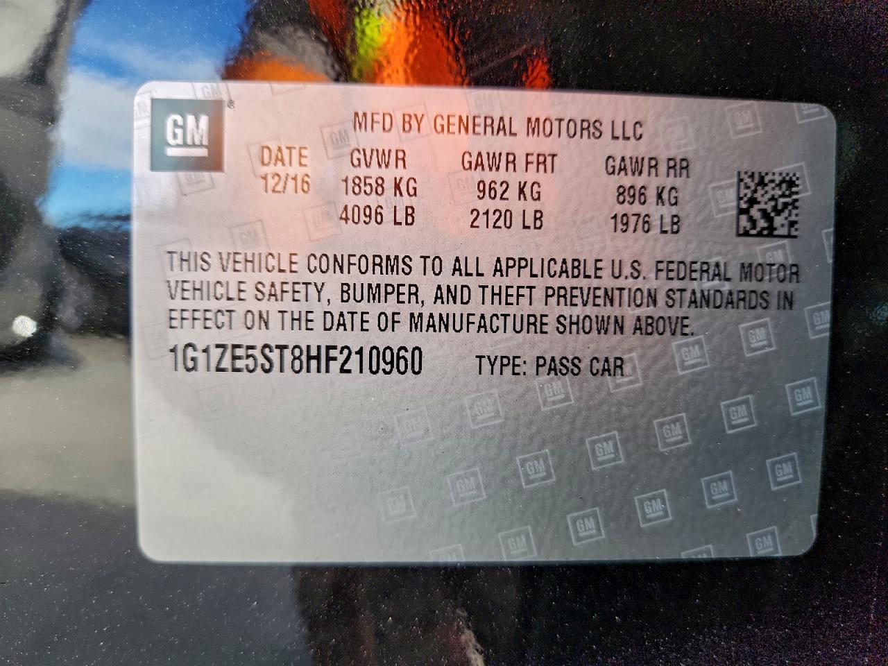 2017 Chevrolet Malibu Lt VIN: 1G1ZE5ST8HF210960 Lot: 94145885