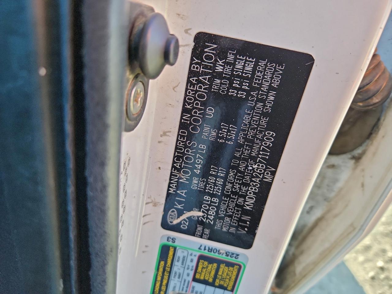 2011 Kia Sportage Lx VIN: KNDPB3A26B7117909 Lot: 93850265