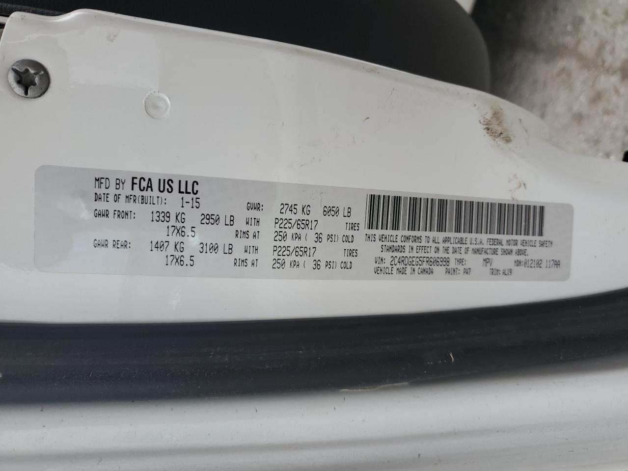 2015 Dodge Grand Caravan R/T VIN: 2C4RDGEG5FR606998 Lot: 93559105