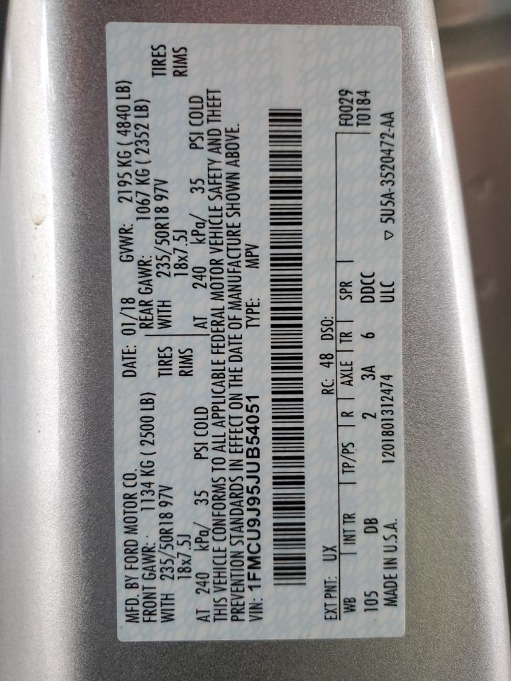 2018 Ford Escape Titanium VIN: 1FMCU9J95JUB54051 Lot: 92188675