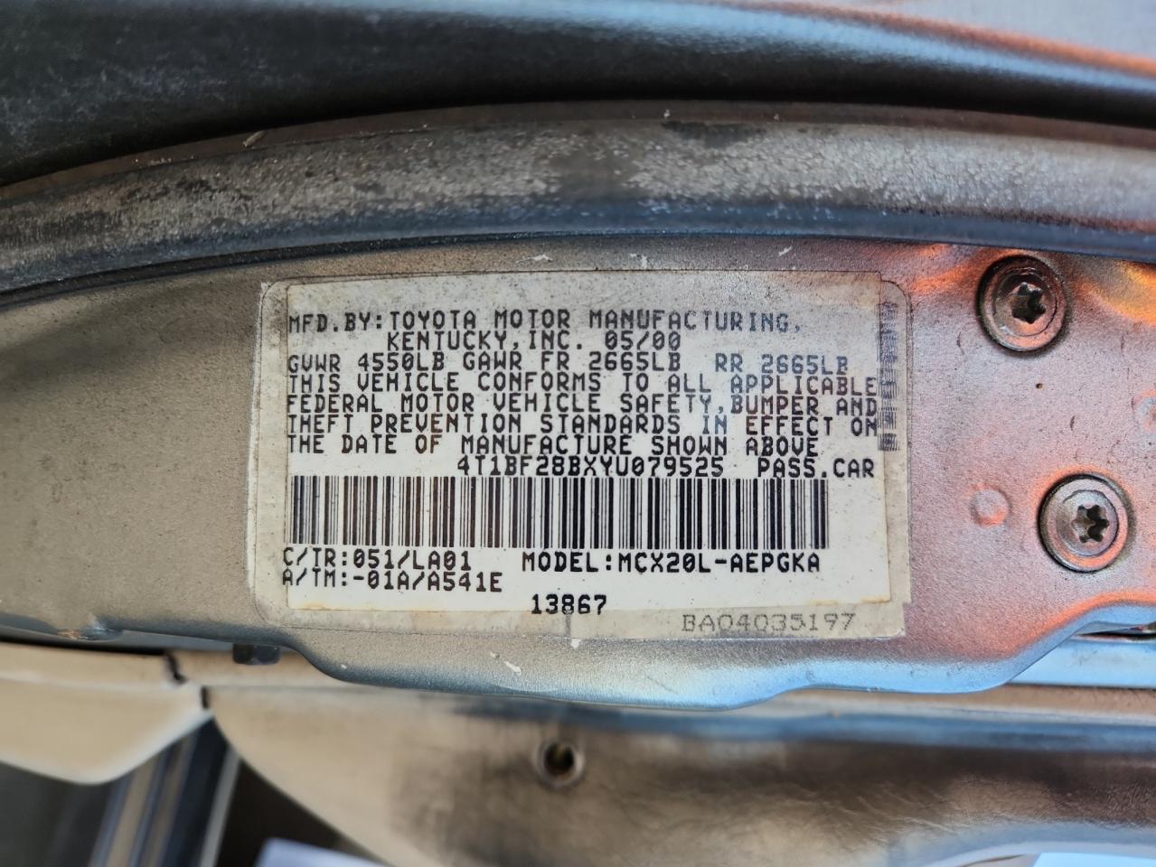 2000 Toyota Avalon Xl VIN: 4T1BF28BXYU079525 Lot: 93225785