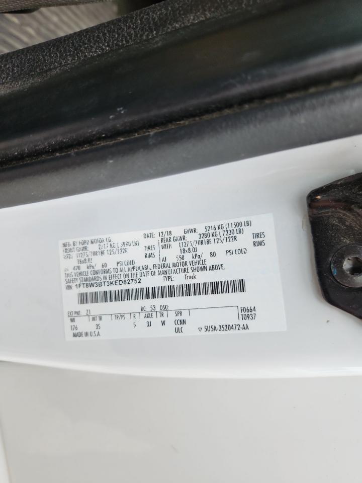2019 Ford F350 Super Duty VIN: 1FT8W3BT3KED82752 Lot: 93142005