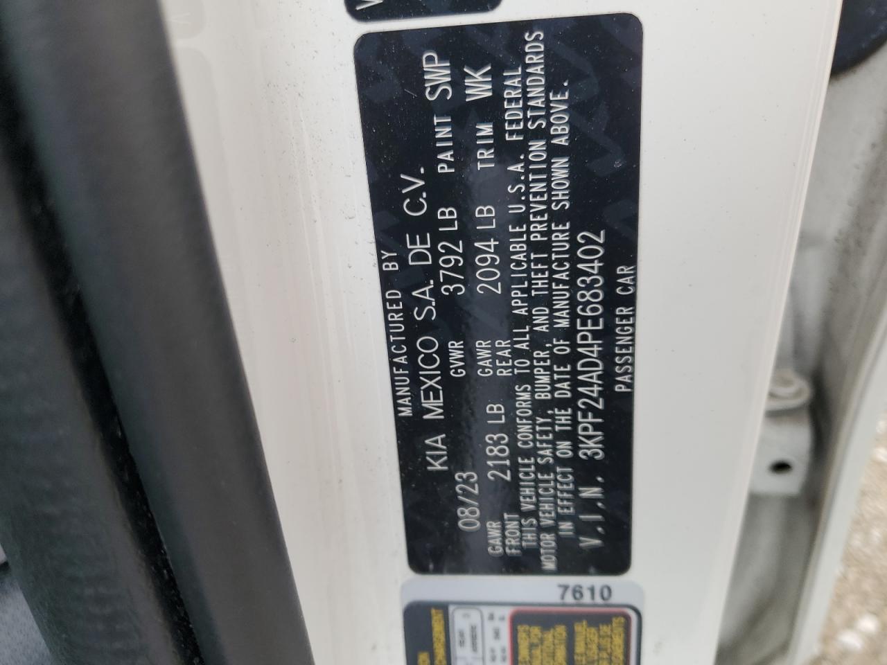 2023 Kia Forte Lx VIN: 3KPF24AD4PE683402 Lot: 93338325