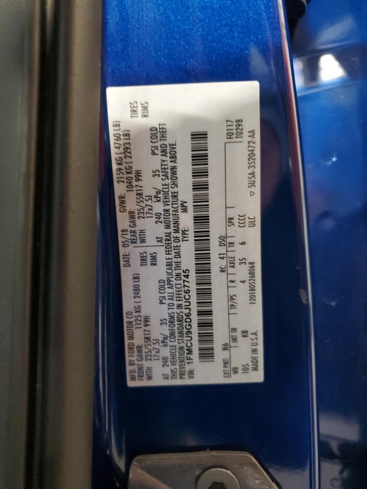 2018 Ford Escape Se VIN: 1FMCU9GD6JUC67745 Lot: 91786765