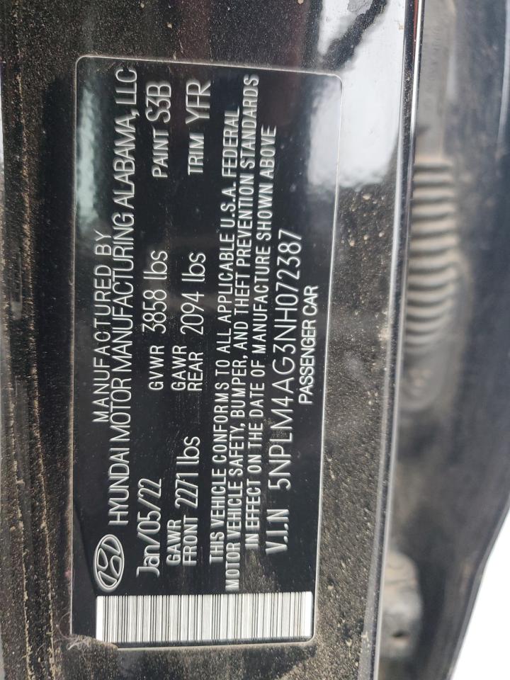 2022 Hyundai Elantra Sel VIN: 5NPLM4AG3NH072387 Lot: 92951335