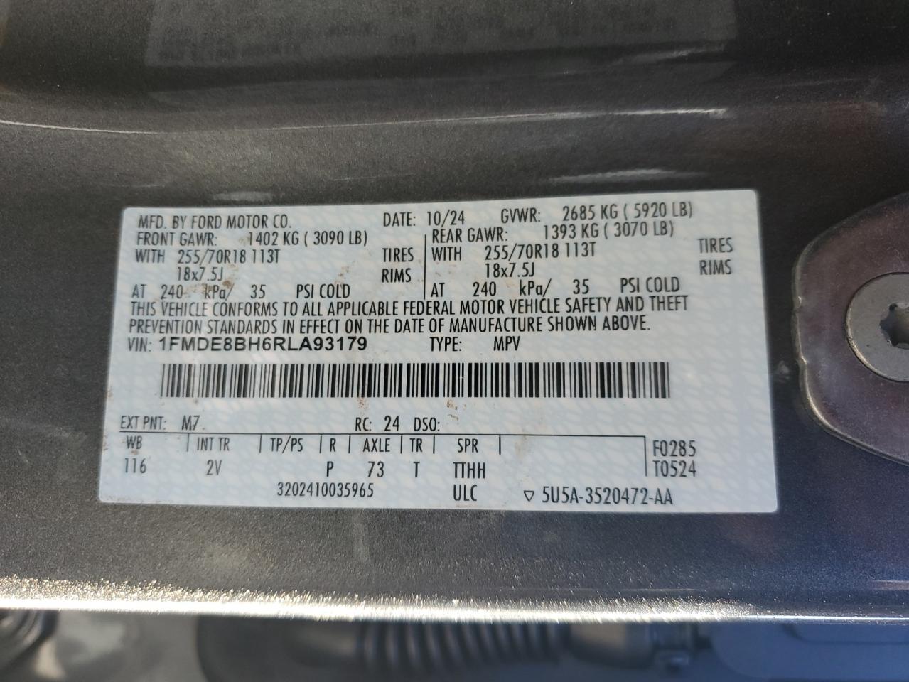 2024 Ford Bronco Outer Banks VIN: 1FMDE8BH6RLA93179 Lot: 91353705