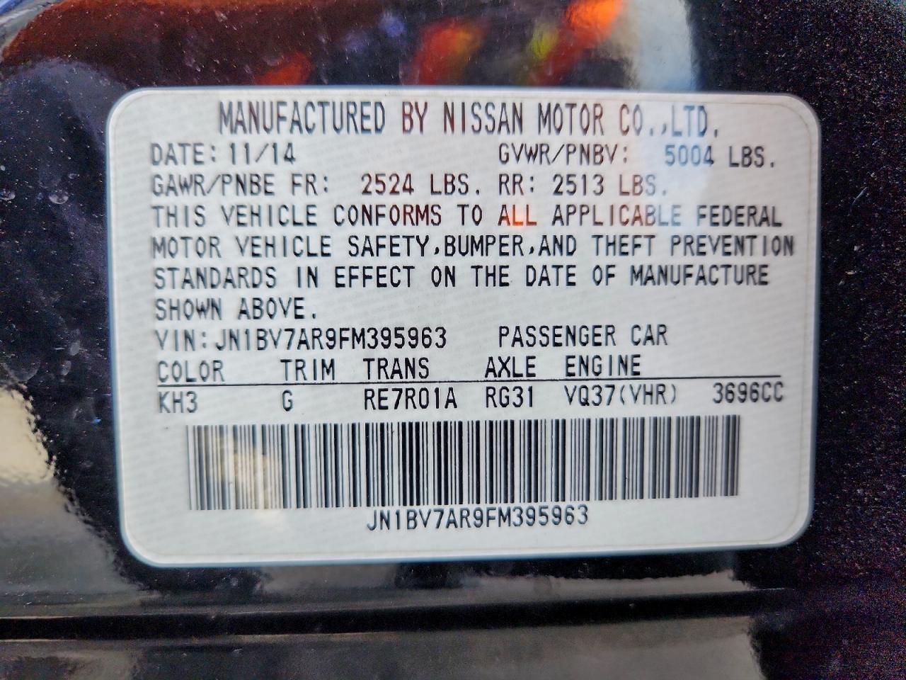 2015 Infiniti Q50 Base VIN: JN1BV7AR9FM395963 Lot: 93389295