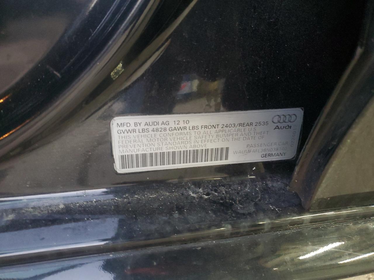 2011 Audi A4 Prestige VIN: WAUMFAFL3BN038140 Lot: 89625415