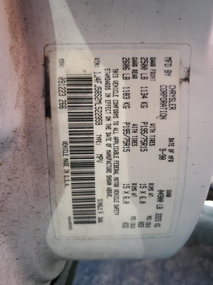 1991 Jeep Cherokee Laredo VIN: 1J4FJ58S2ML522959 Lot: 91443865