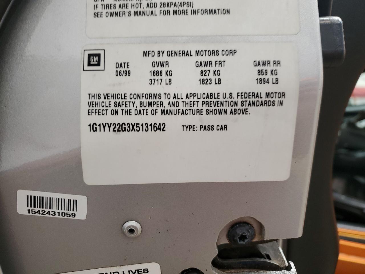 1999 Chevrolet Corvette VIN: 1G1YY22G3X5131642 Lot: 93630475