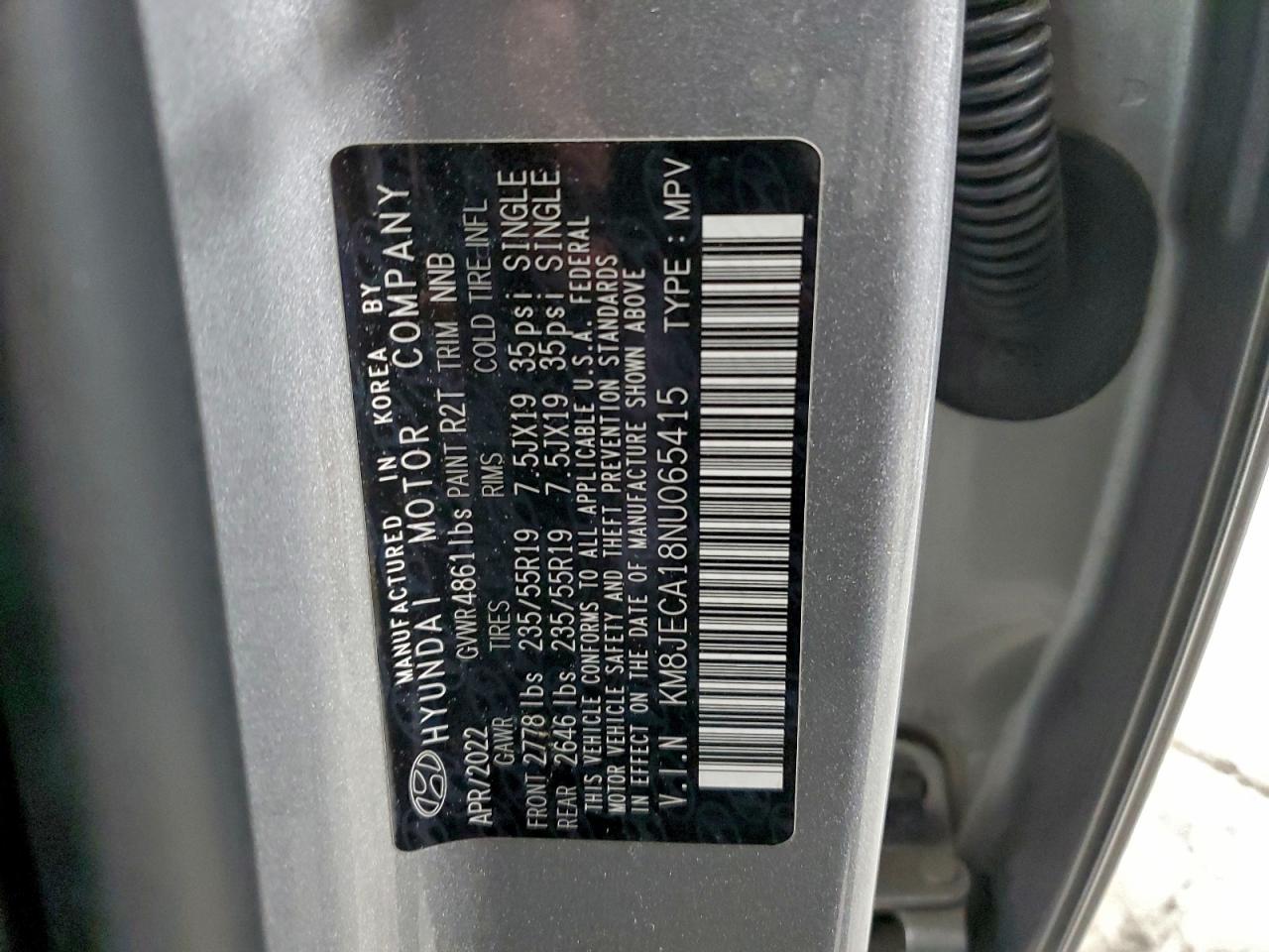 2022 Hyundai Tucson Limited VIN: KM8JECA18NU065415 Lot: 94134115