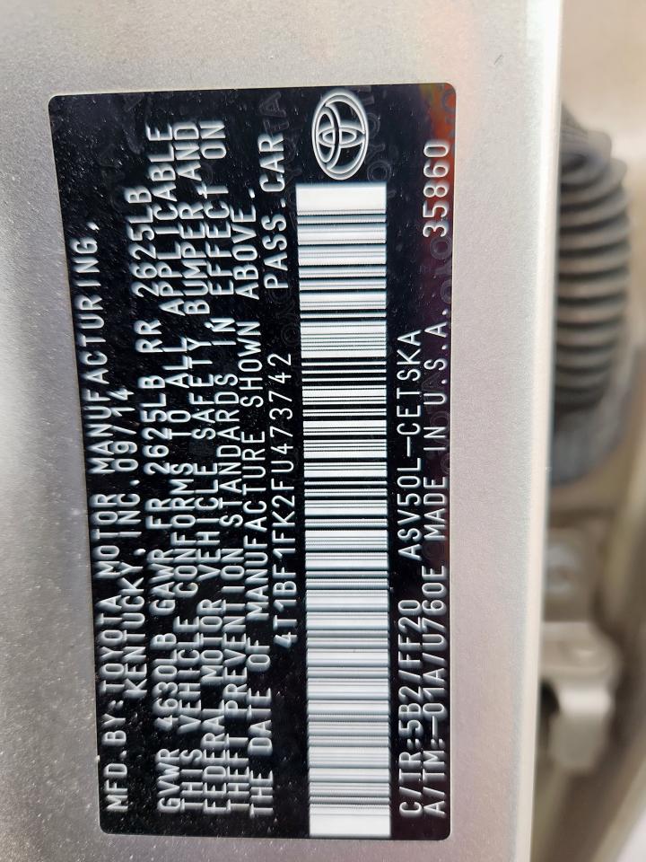 2015 Toyota Camry Le VIN: 4T1BF1FK2FU473742 Lot: 93093455