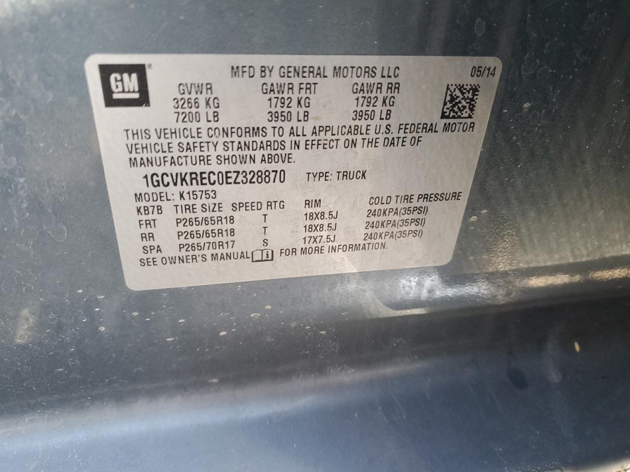 2014 Chevrolet Silverado K1500 Lt VIN: 1GCVKREC0EZ328870 Lot: 91729125