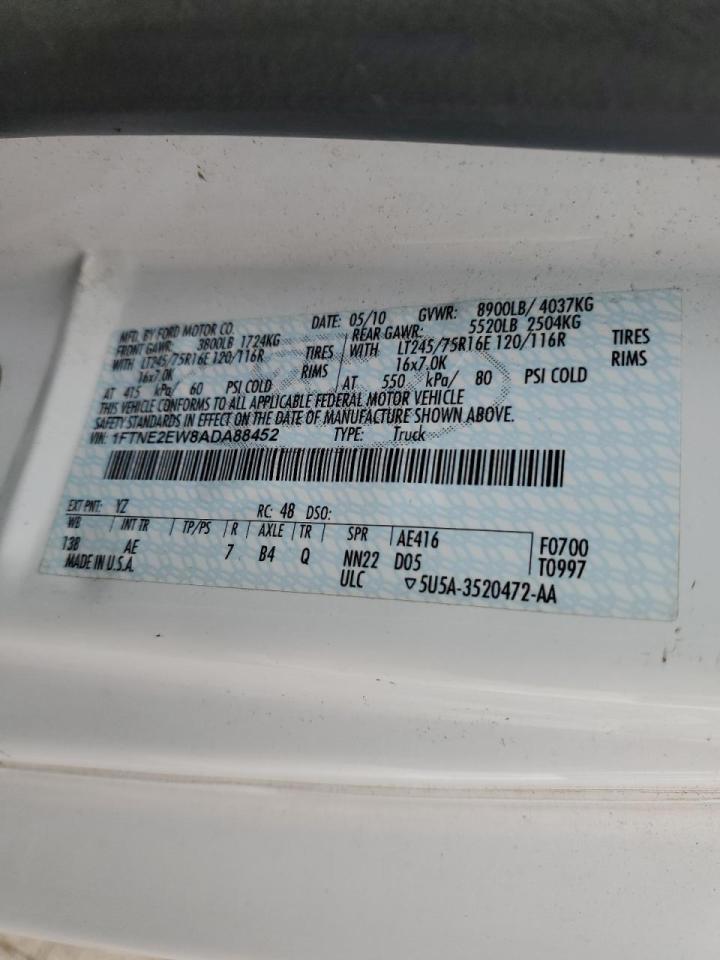 2010 Ford E250 Utility / Service Van VIN: 1FTNE2EW8ADA88452 Lot: 90423245