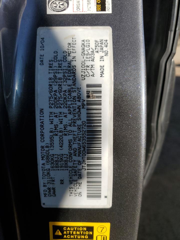 2005 Lexus Lx 470 VIN: JTJHT00W653552720 Lot: 91284385