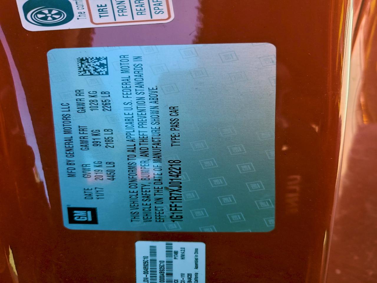 2018 Chevrolet Camaro Ss VIN: 1G1FF1R7XJ0142218 Lot: 94549465