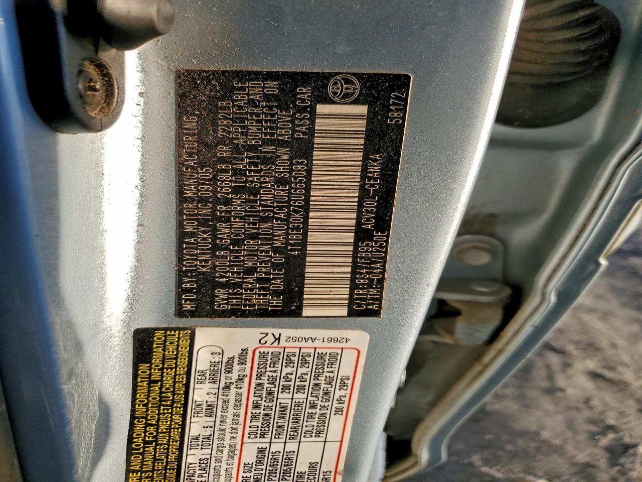 2006 Toyota Camry Le VIN: 4T1BE30K76U665083 Lot: 93529835