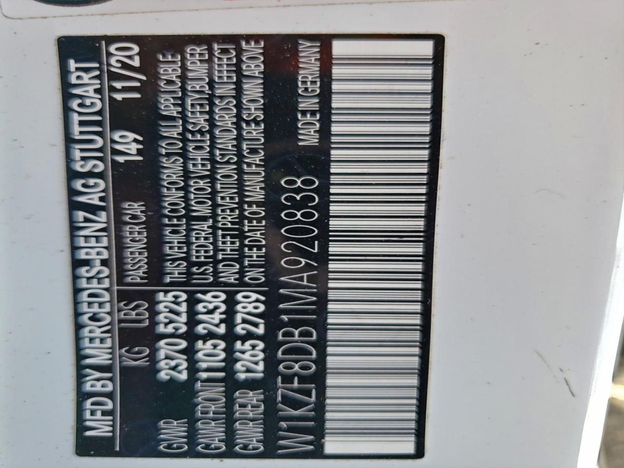 2021 Mercedes-Benz E 350 VIN: W1KZF8DB1MA920838 Lot: 93294645