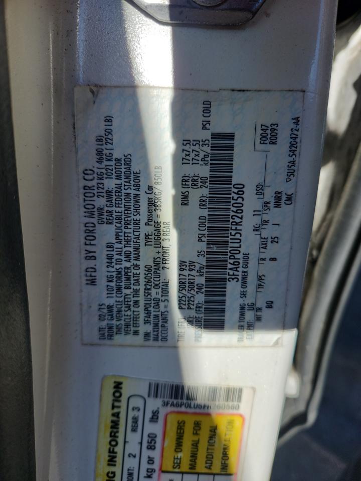 2015 Ford Fusion Se Hybrid VIN: 3FA6P0LU5FR260560 Lot: 93237515