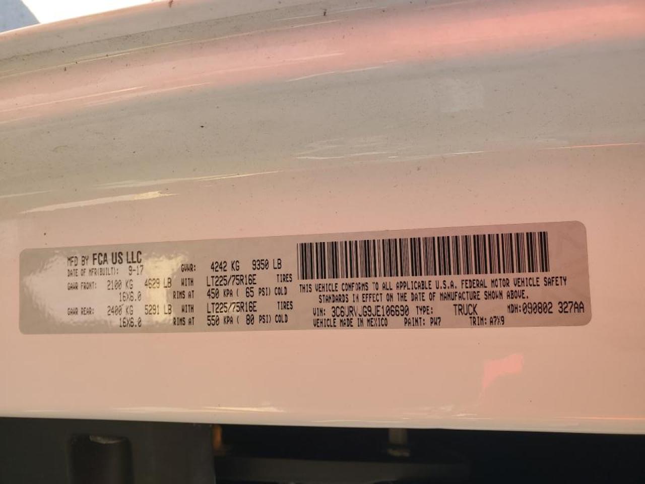 2018 Ram Promaster 3500 Delivery Van VIN: 3C6URVJG9JE106690 Lot: 92057565