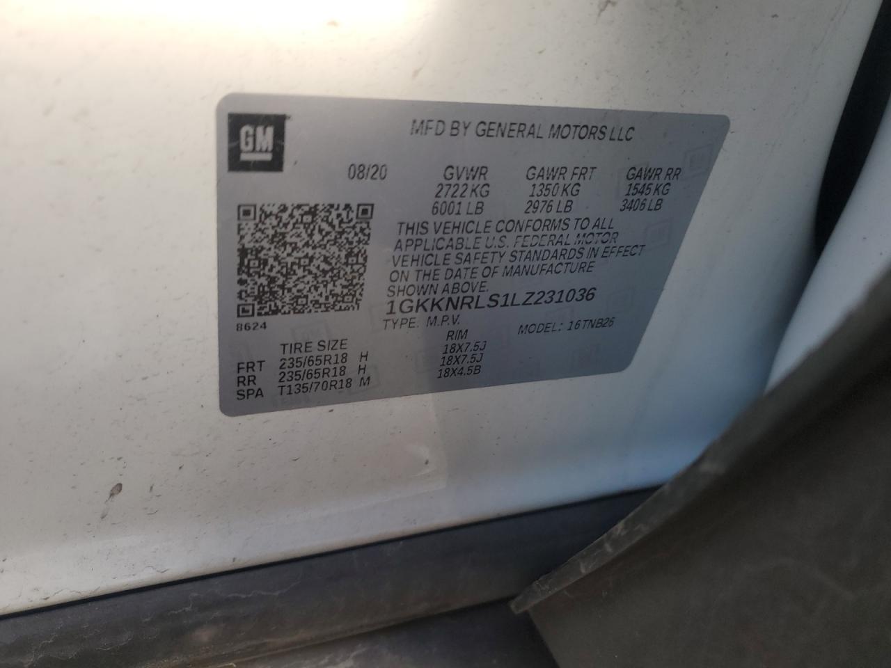 2020 GMC Acadia Sle VIN: 1GKKNRLS1LZ231036 Lot: 91849495