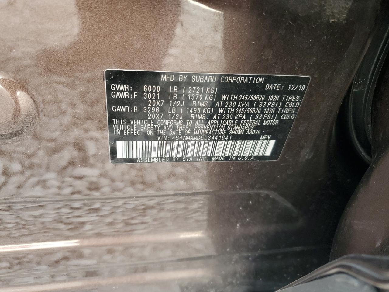 2020 Subaru Ascent Limited VIN: 4S4WMAMD5L3441641 Lot: 90759805