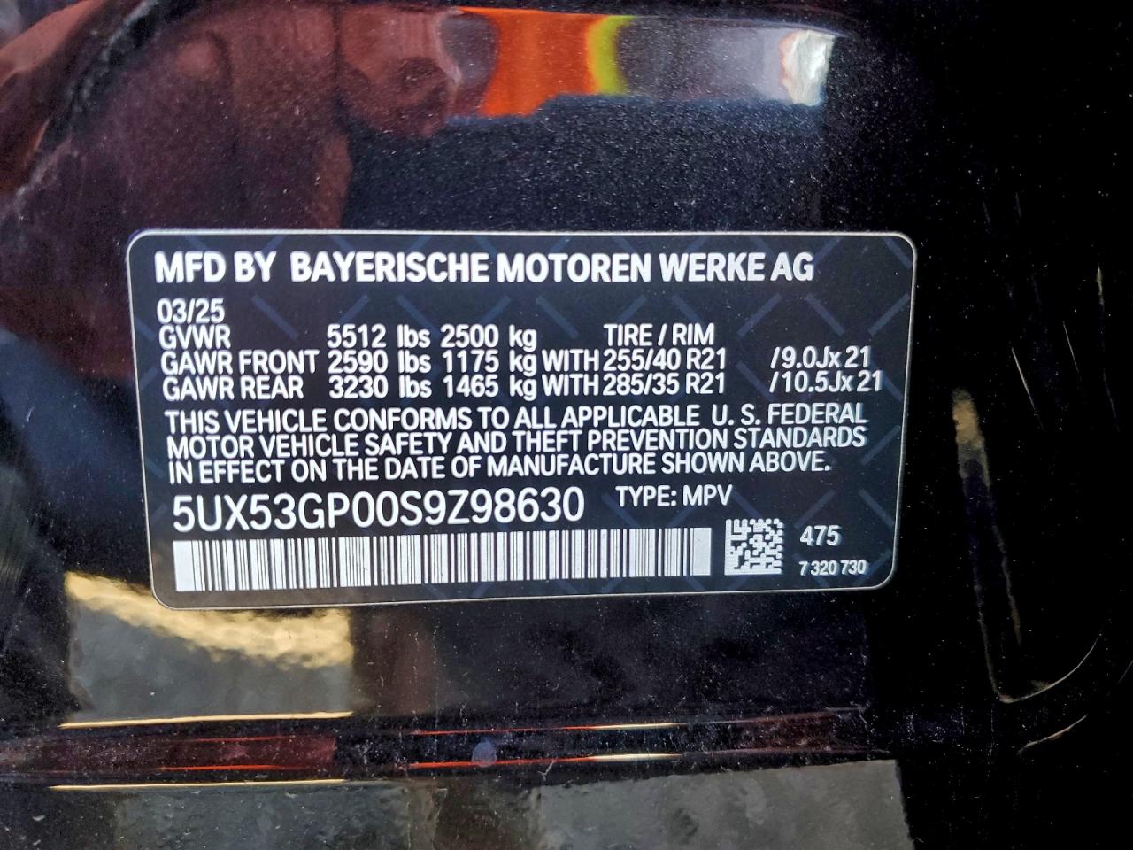 2025 BMW X3 30 xDrive VIN: 5UX53GP00S9Z98630 Lot: 94724335