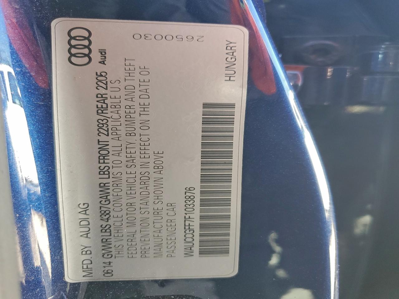 2015 Audi A3 Premium Plus VIN: WAUCCGFF7F1033876 Lot: 93786215