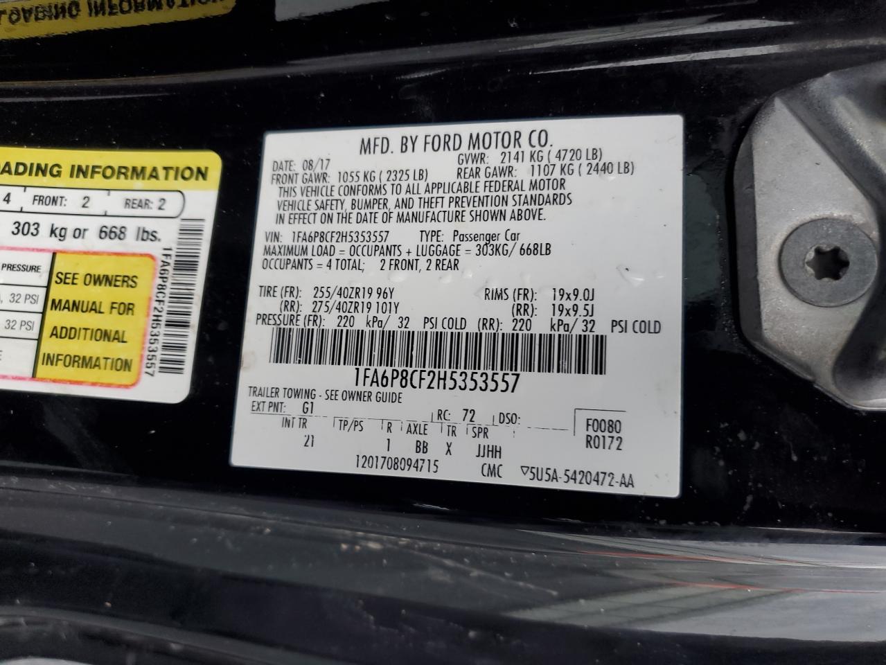 2017 Ford Mustang Gt VIN: 1FA6P8CF2H5353557 Lot: 93558955