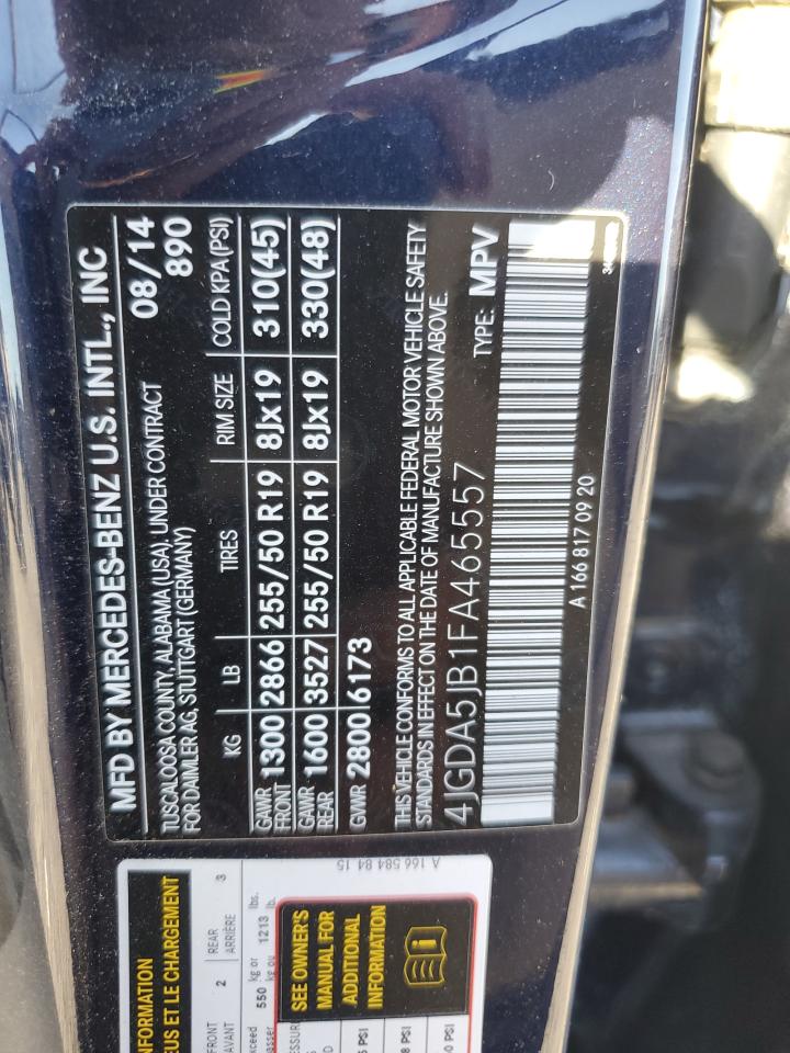 2015 Mercedes-Benz Ml 350 VIN: 4JGDA5JB1FA465557 Lot: 90722185