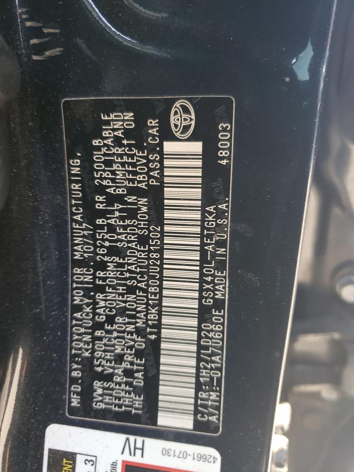 2018 Toyota Avalon Xle VIN: 4T1BK1EB0JU281502 Lot: 91723675