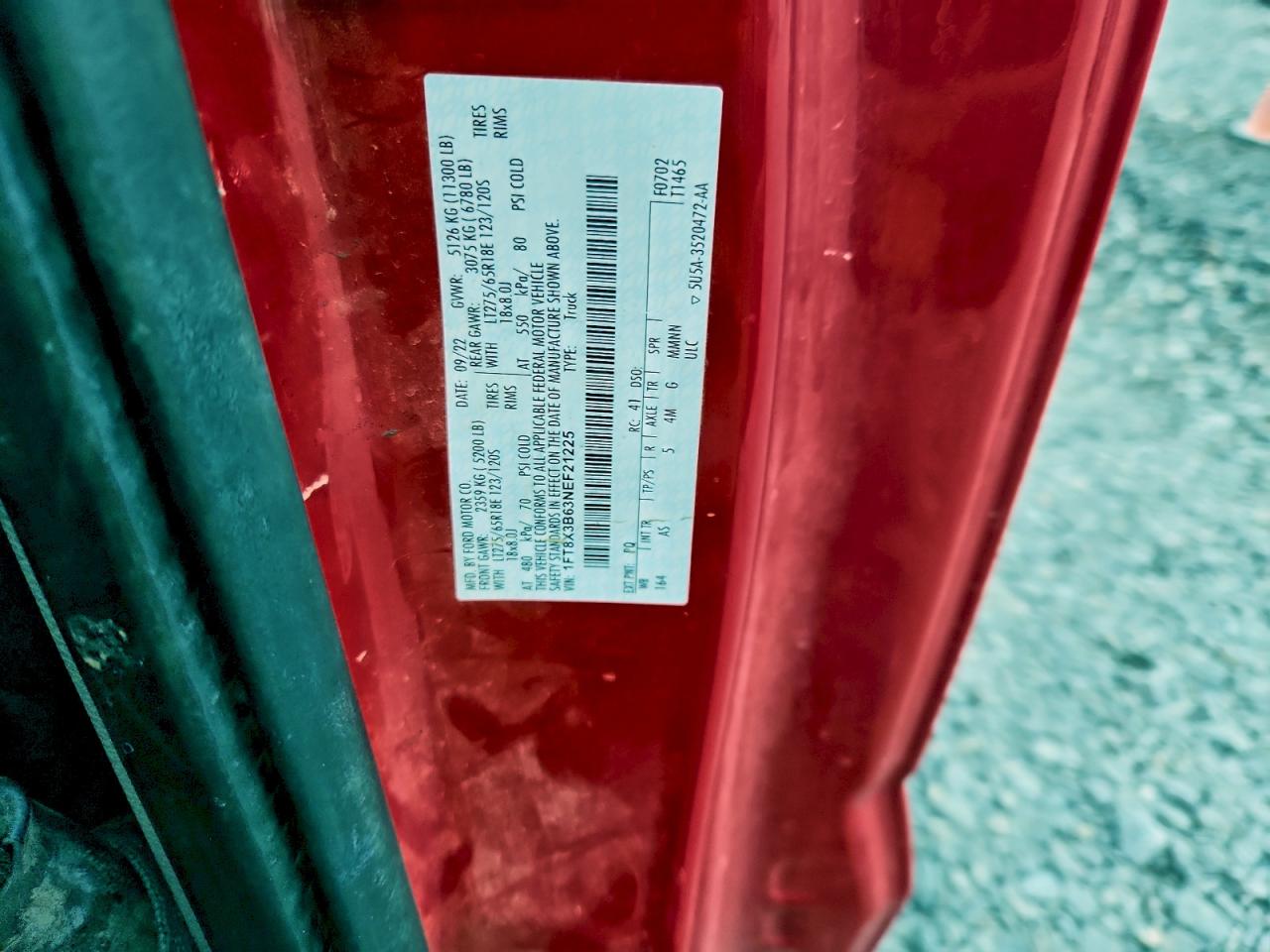 2022 Ford F350 Super Duty VIN: 1FT8X3B63NEF21225 Lot: 94128035