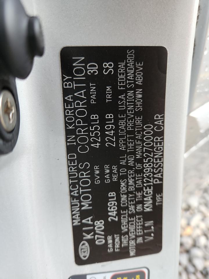 2008 Kia Optima Lx VIN: KNAGE123985270000 Lot: 93258785