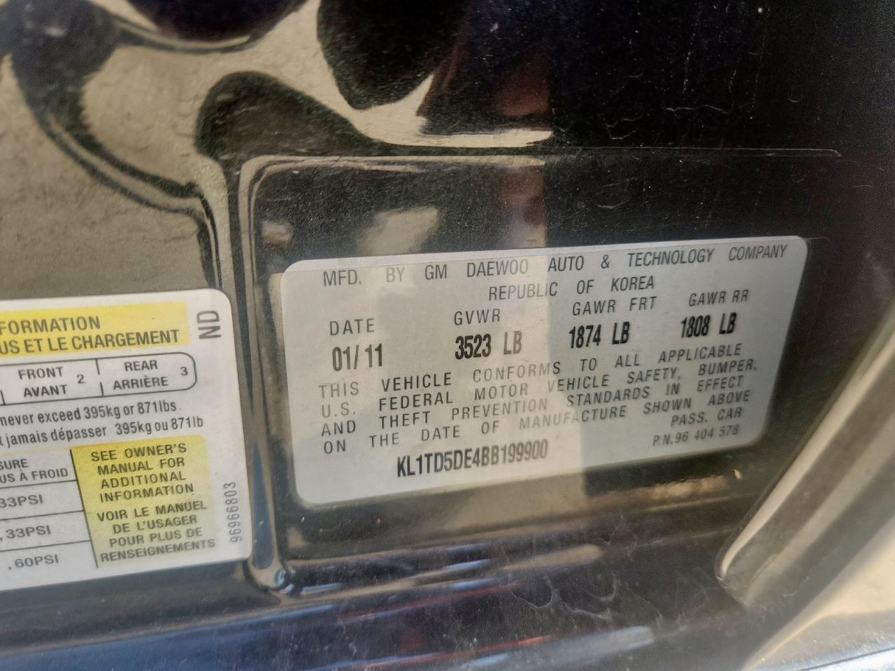 2011 Chevrolet Aveo Ls VIN: KL1TD5DE4BB199900 Lot: 86833085