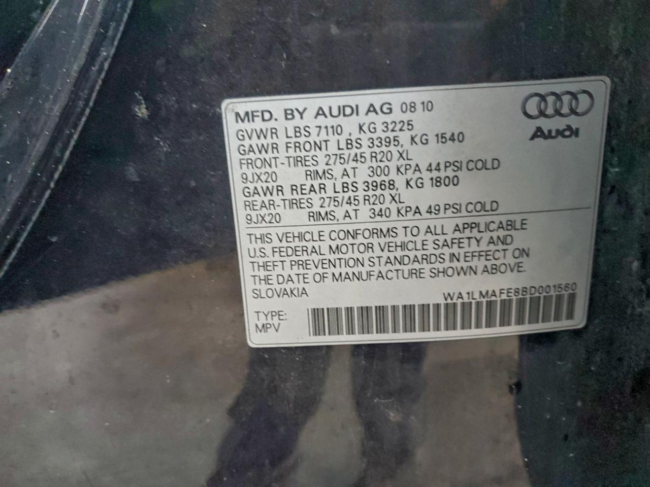 2011 Audi Q7 Premium Plus VIN: WA1LMAFE8BD001560 Lot: 93957975