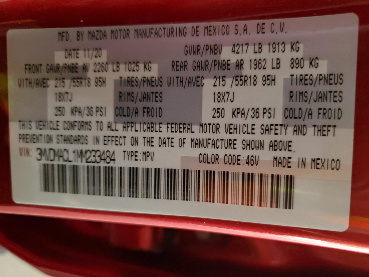 2021 Mazda Cx-30 Preferred VIN: 3MVDMACL1MM233484 Lot: 92639975