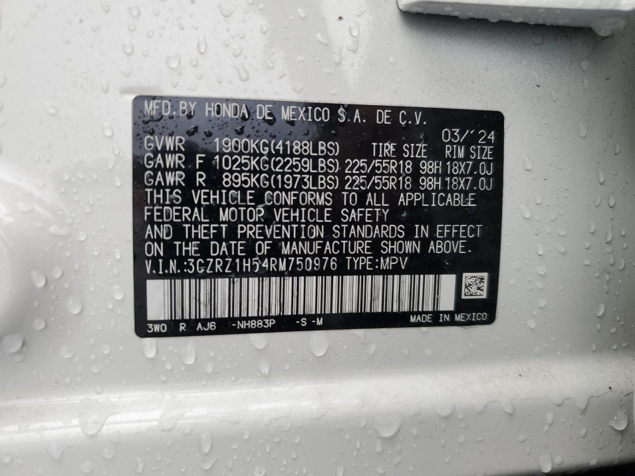 2024 Honda Hr-V Sport VIN: 3CZRZ1H54RM750976 Lot: 90994205