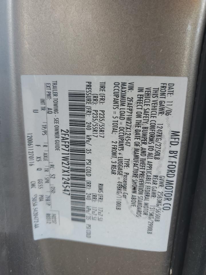 2007 Ford Crown Victoria Police Interceptor VIN: 2FAFP71W27X124547 Lot: 91778735