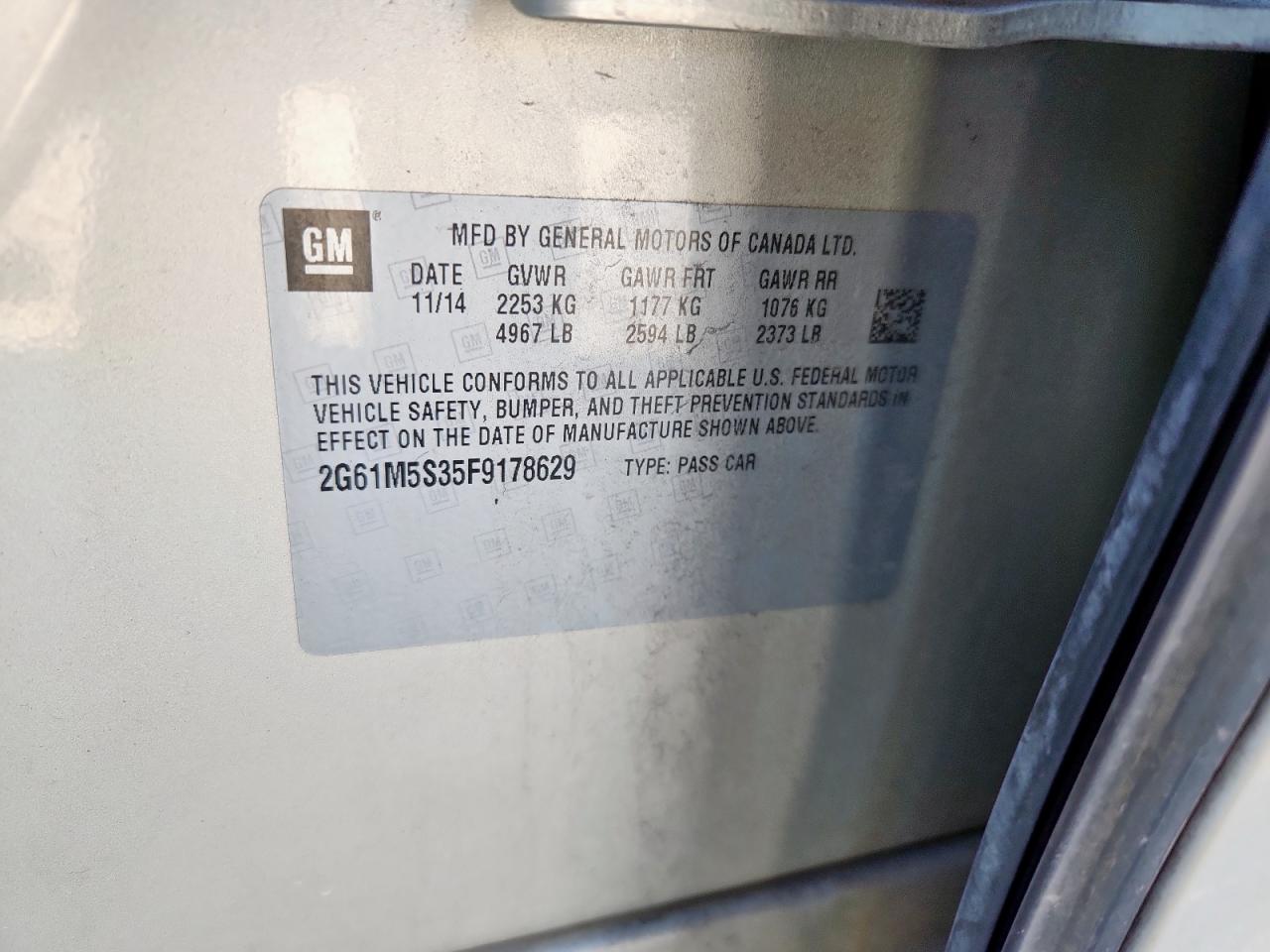 2015 Cadillac Xts Luxury Collection VIN: 2G61M5S35F9178629 Lot: 92084265