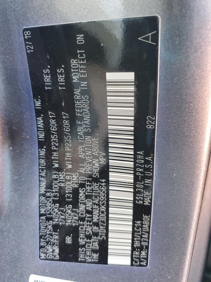 2019 Toyota Sienna Xle VIN: 5TDYZ3DCXKS995644 Lot: 92399265