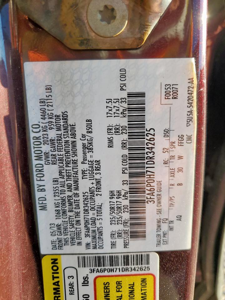 2013 Ford Fusion Se VIN: 3FA6P0H71DR342625 Lot: 85411955