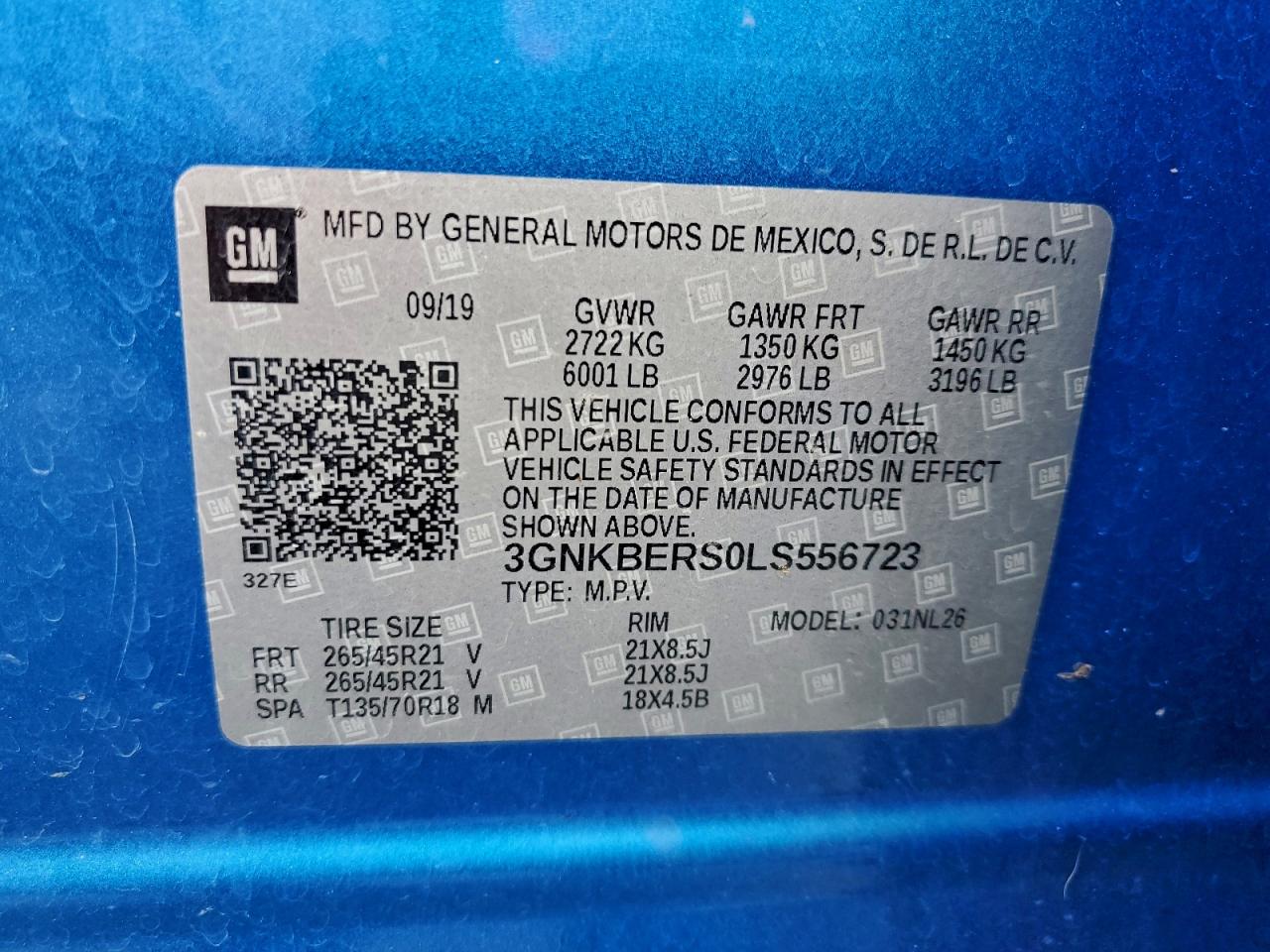 2020 Chevrolet Blazer Rs VIN: 3GNKBERS0LS556723 Lot: 94520685